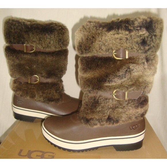UGG Australia LILYAN Brown Waterproof Leather Sheepskin Boots Size US 6 NIB - Picture 2 of 9